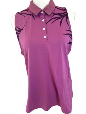 Under Armour Womens Sleeveless Purple Polo Shirt With Bamboo Leaf Design Size M